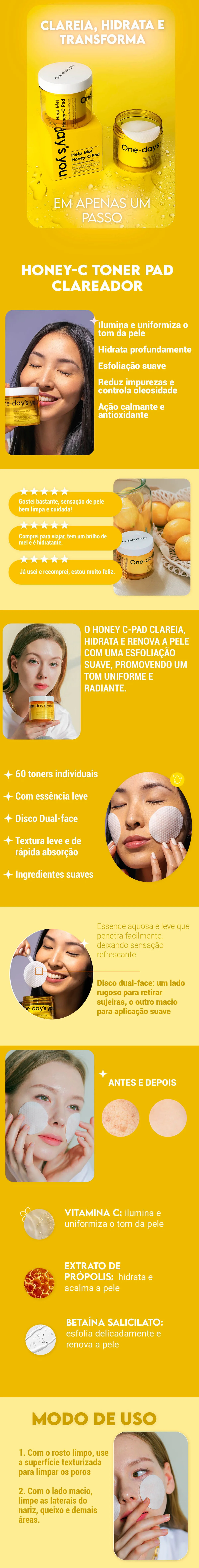 One Days You Honey-C Toner Pad Clareador 60 Pads