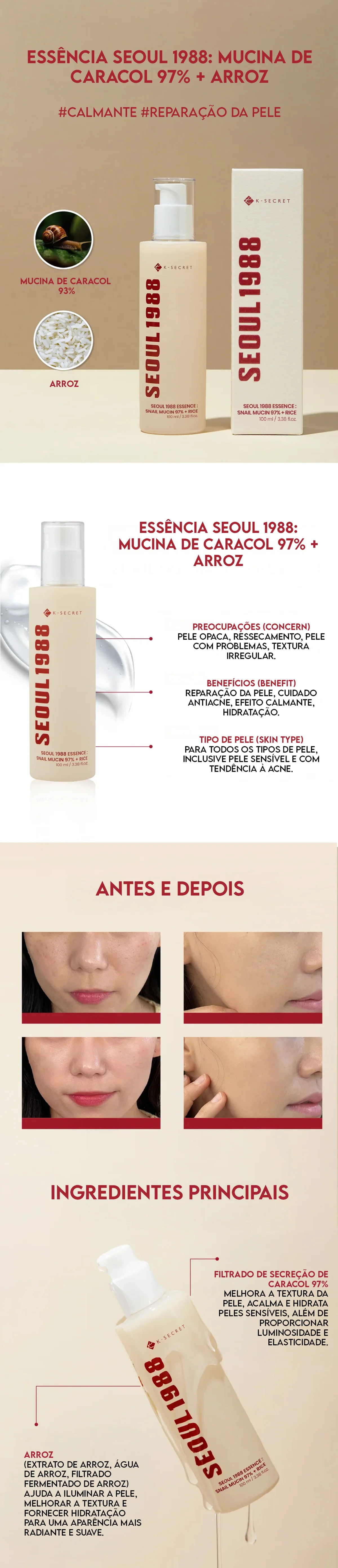 K-Secret Seoul 1988 Essence: Snail Mucin 97% + Rice 100ml