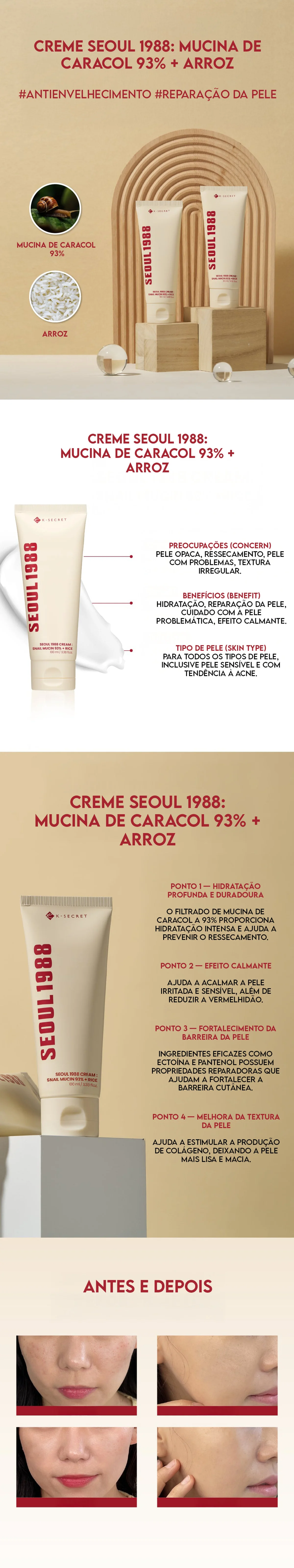 K-Secret Seoul 1988 Creme: Snail Mucin 93% + Rice 100ml