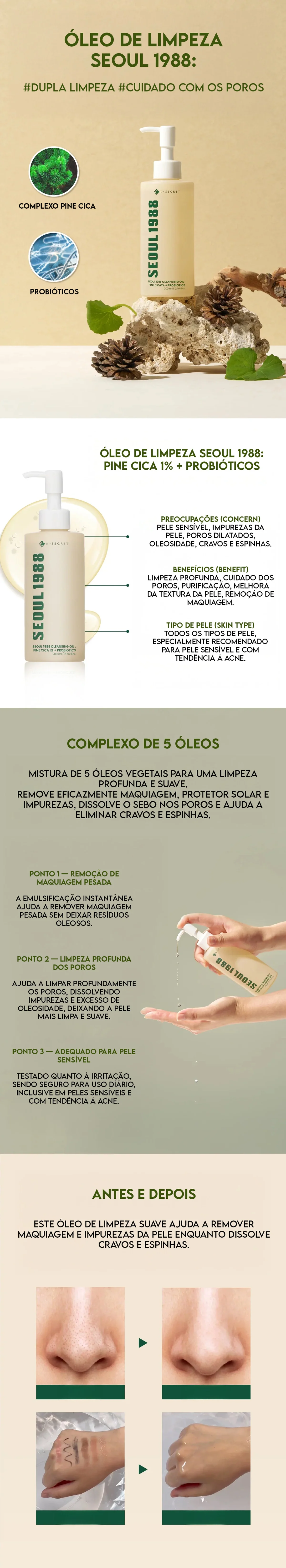 K-Secret Seoul 1988 Cleansing Oil: Pine Cica 1% + Probiotics 200ml